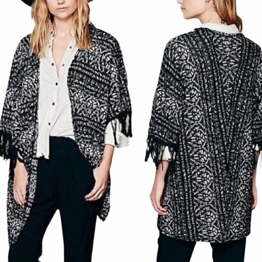 Free People Patterned  Fringe Cardigan